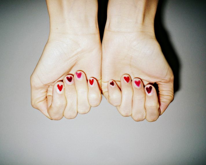 Heart adorned wedding nails