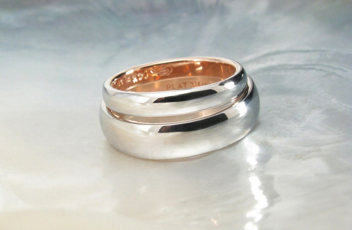 Two tone platinum rose gold wedding bands