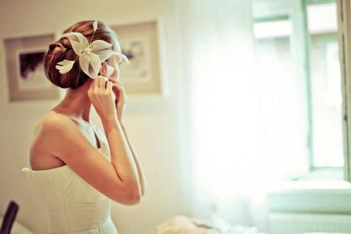 Whimsical wedding fascinator with freshwater pearls