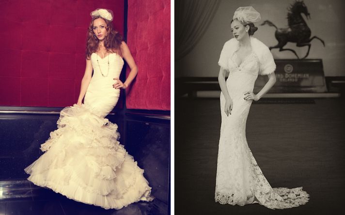 old hollywood brides in mermaid wedding dresses