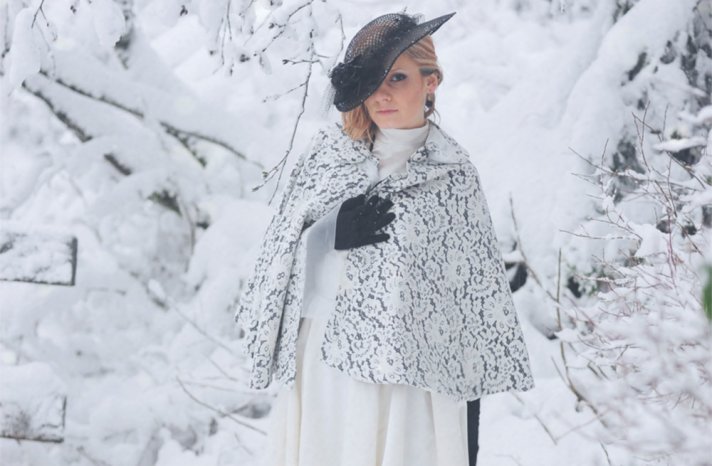 Ivory lace over black wedding coat