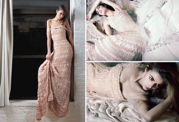 Blush crochet knit wedding dress