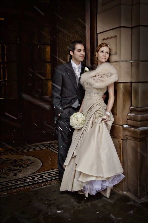 blush fur stole for winter weddings