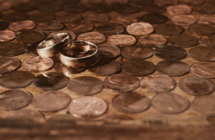 Wedding band photo on pennies