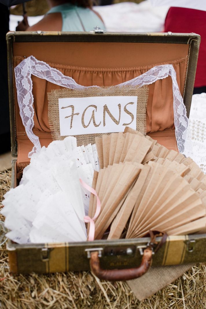 Ceremony fans for a rustic wedding