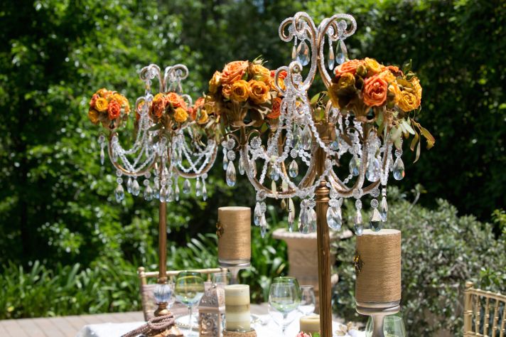 Floral chandeliers for a winery wedding