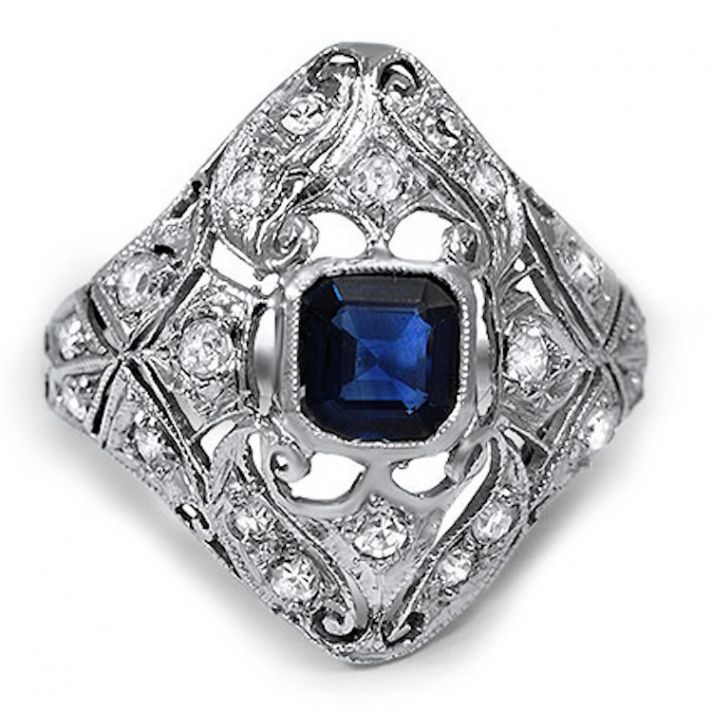 Emerald Cut Sapphire Surrounded by Diamonds