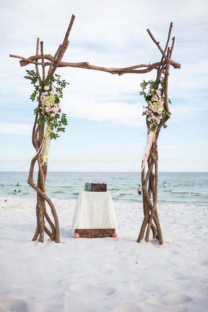Beautiful Beach Ceremony Alter with Wooden Arbor