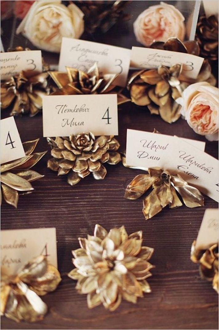 Gold Pinecone Escort Cards