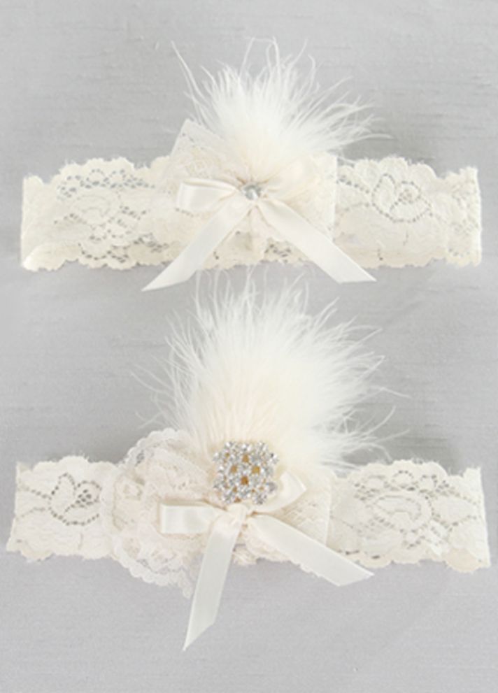 Lace Garter with Feather Details