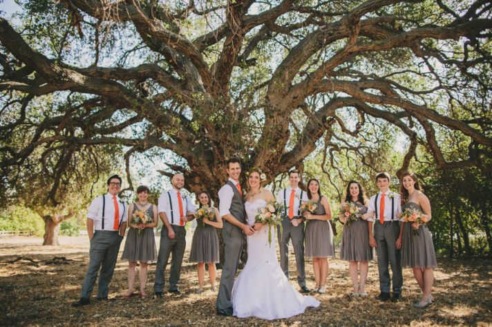 Wedding Party Under Tree Mint and Orange