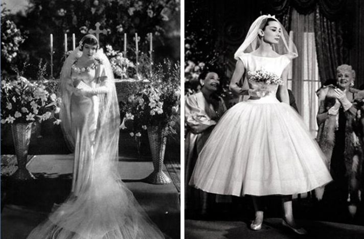 Claudette Colbert and Audrey Hepburn as brides.