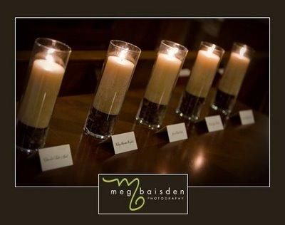 Beautiful candles with names remembering loved ones who have passed
