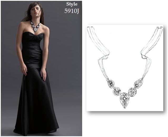 Beautiful black, off-white and rhinestone necklace for bridesmaids