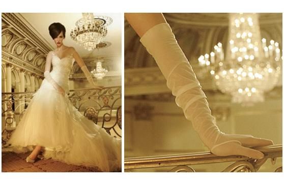 Modern yet classic long white sheer gloves for your wedding day look