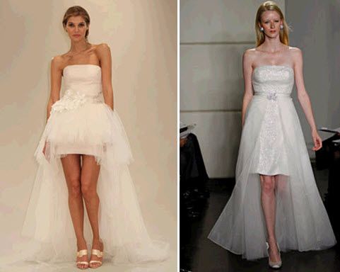 Fashion-forward mini wedding dresses with sweeping trains from Reem Acra and Badgley Mischka