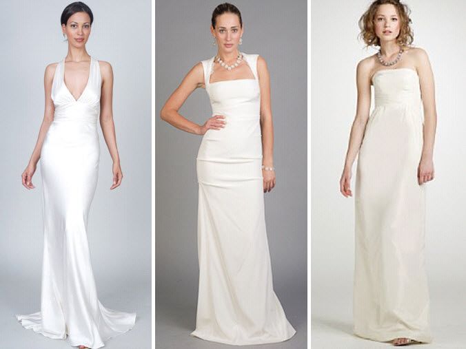 Start with a simple wedding dress, like these from J Crew & Nicole Miller