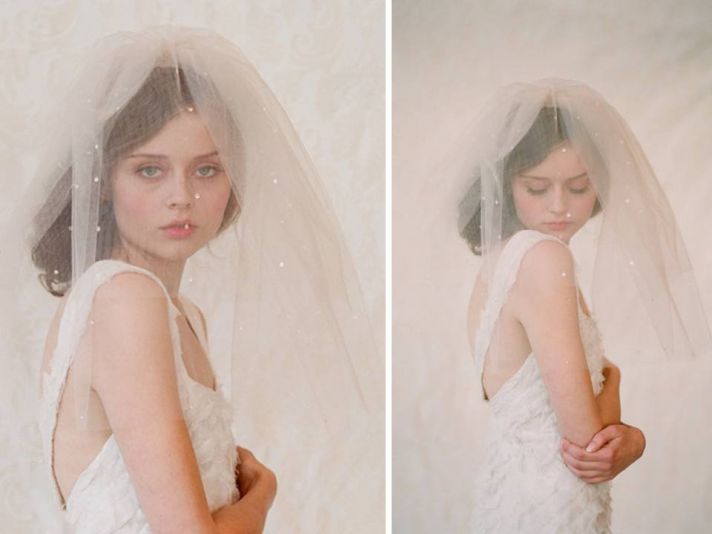 Double layer ivory tulle bridal veil
