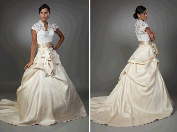 christine-romantic-ballgown-wedding-dress-lace-bodice-2011-champagne-satin-white-lace