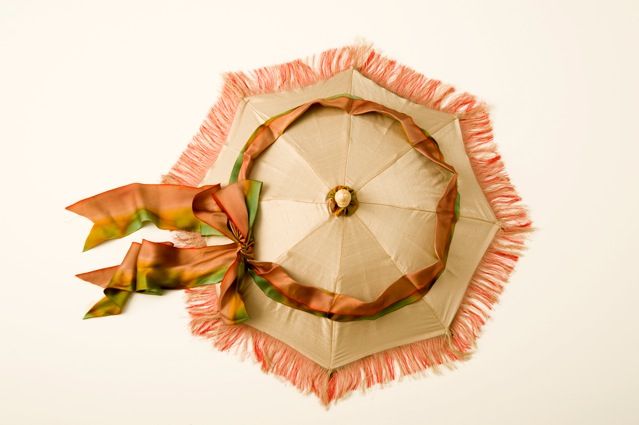 Romantic pink, green and tan bridal parasol for spring wedding