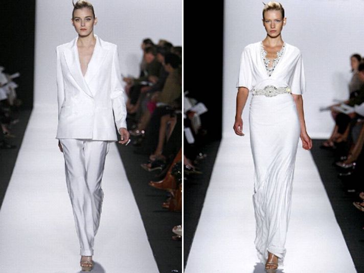 White hot tailored women’s suit by Badgely Mishcka