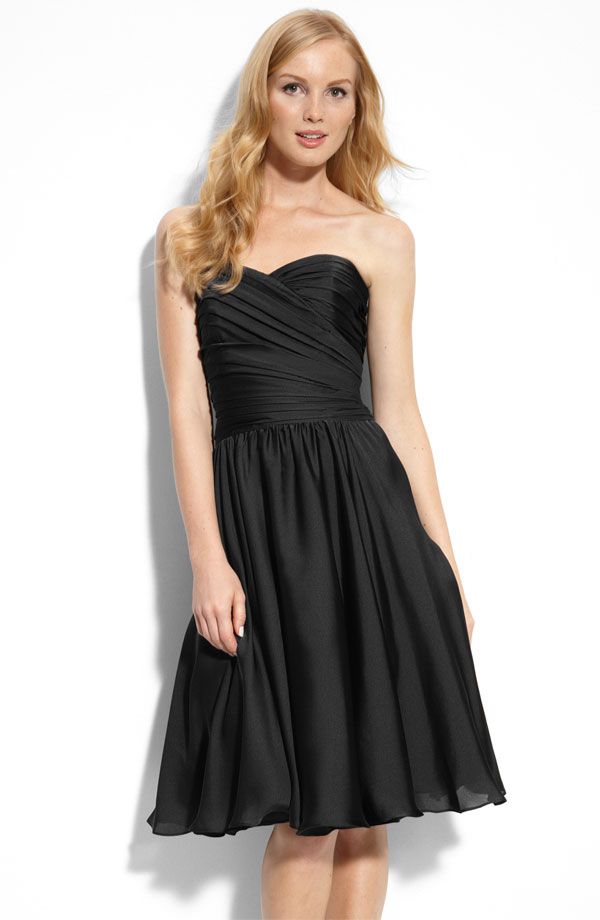 Chic black bridesmaid dress in MOnique Lhuillier’s new ML bridesmaid collection