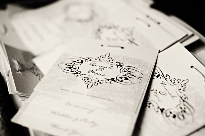 Chic black and white letterpress wedding invitations