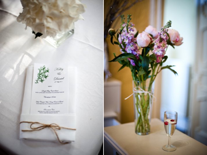 Romantic destination wedding flowers and Irish-inspired wedding reception menus