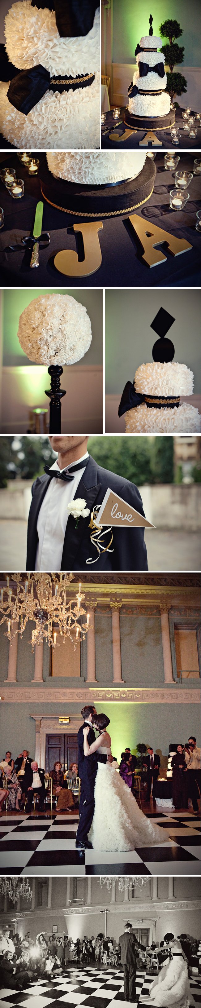 elegant black white wedding flowers reception decor vera wang bridal gown