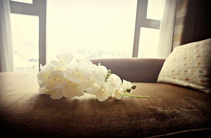 simple orchid bridal bouquet cascading