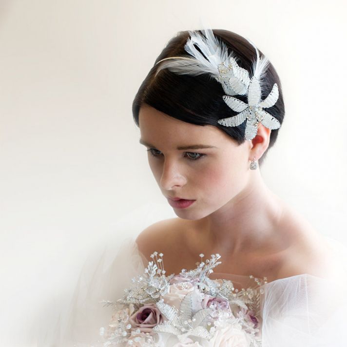 all white wedding style bridal headband 1
