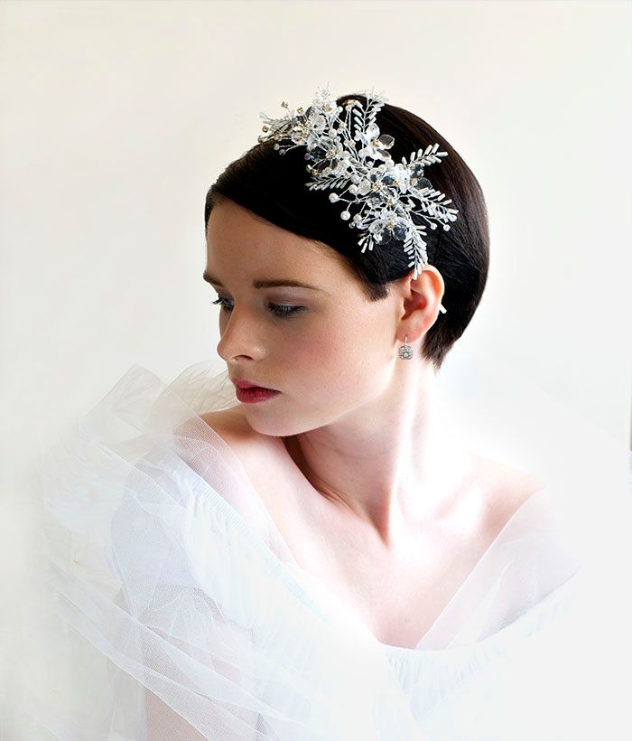 all white wedding style bridal headband 1