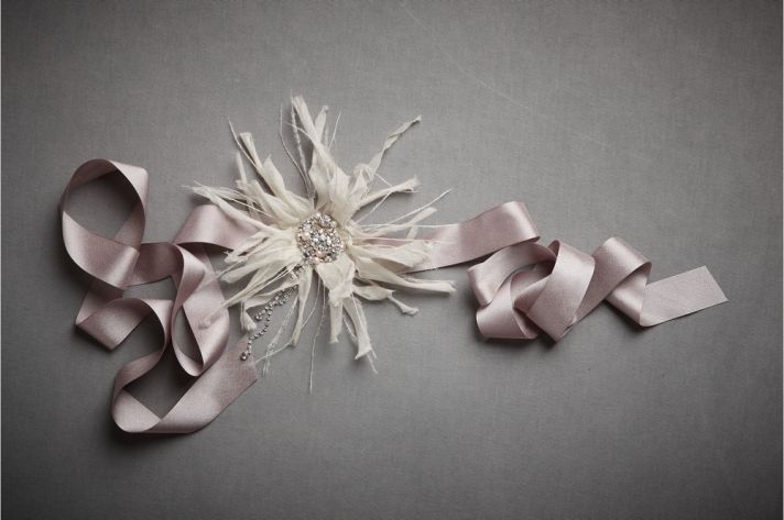 bhldn bridal sash lilac with feathers