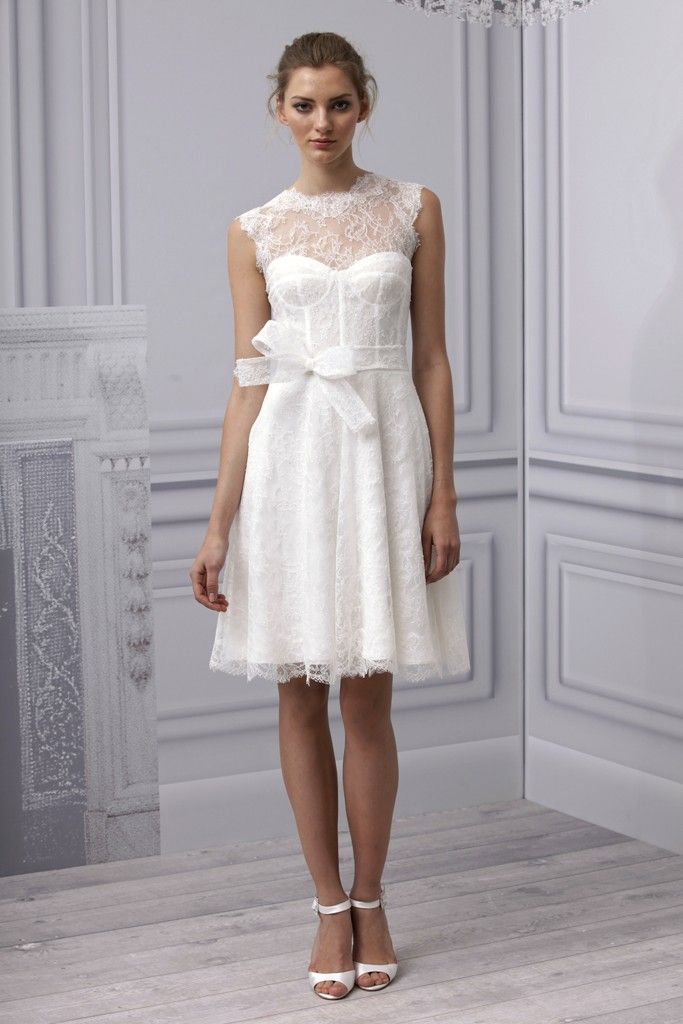Spring 2013 wedding dress Monique Lhuillier bridal gown lace LWD illusion neckline corset
