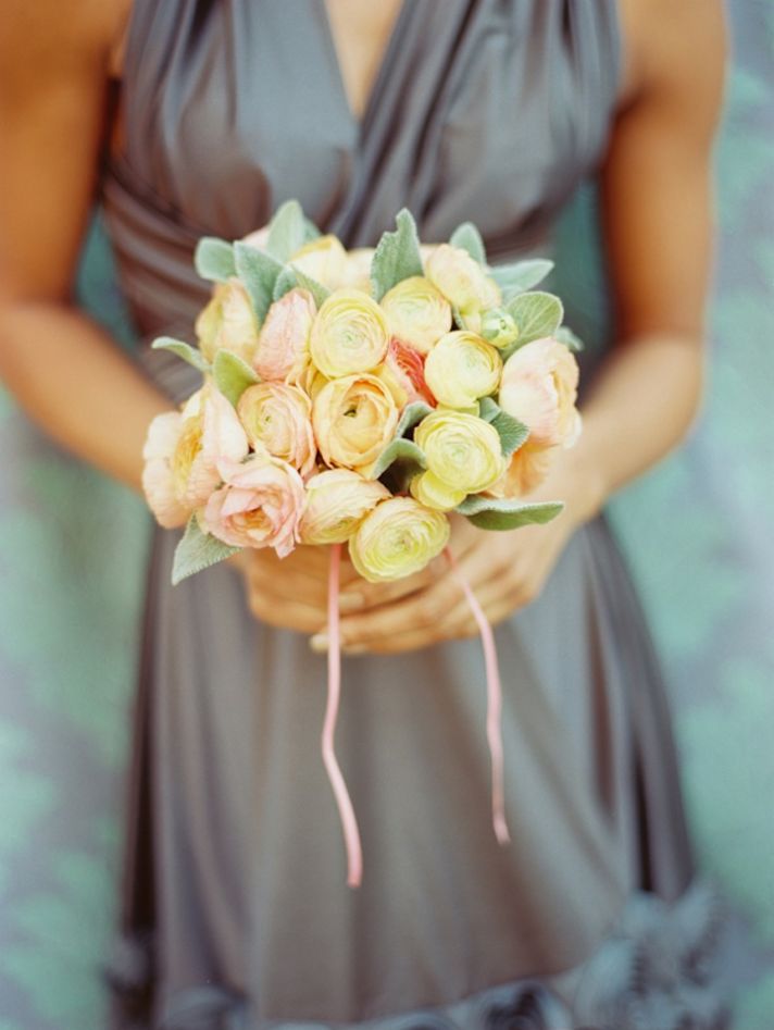 soft pink yellow bridesmaid bouquet ranunculus