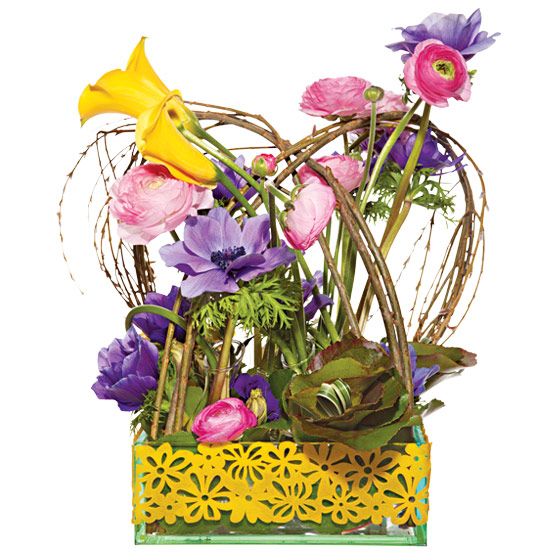 unique wedding centerpieces Galax leaves pussy willow lily grass calla lilies ranunculus anemones li