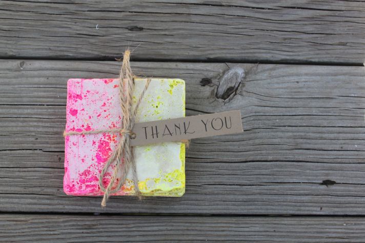 neon ombre wedding guest favors pink yellow coasters