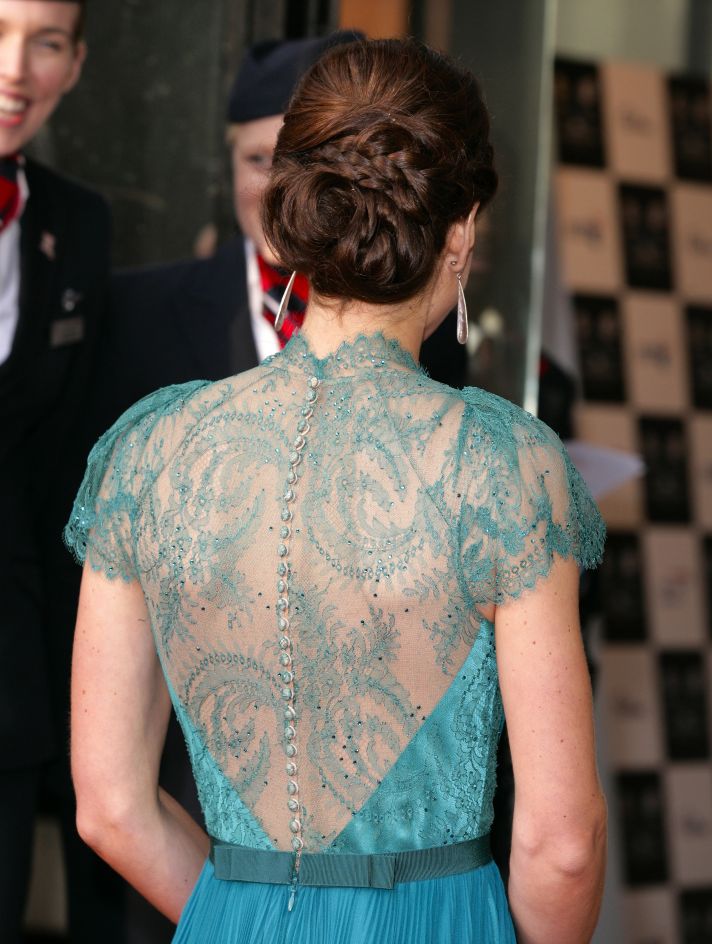 kate middleton wears Elie Saab lace covered back