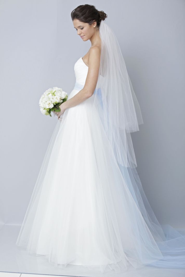 2013 wedding dress by Theia bridal gowns tulle sky blue sash B