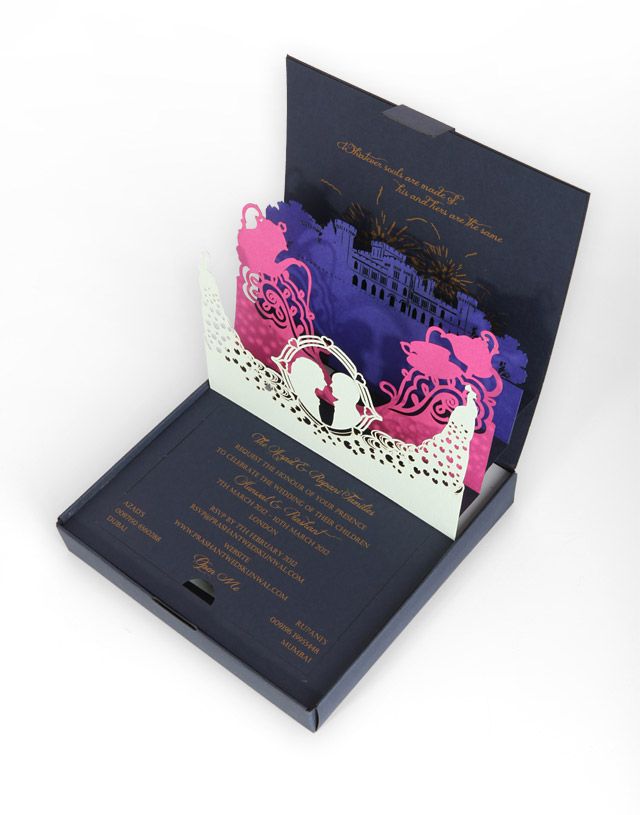 unique wedding stationery pop up invitations navy gold pink
