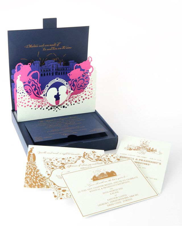 unique wedding stationery pop up invitations navy gold pink