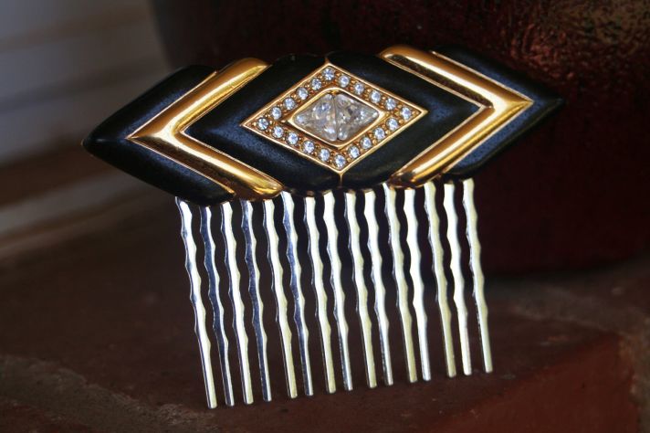 Black Gold Art Deco Wedding Hair Comb