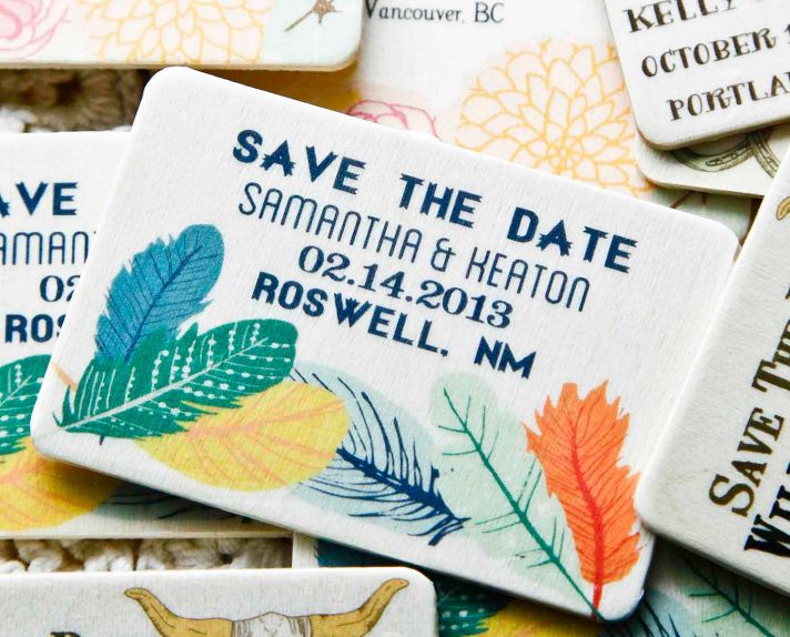 Colorful Feather Wedding Save the Dates