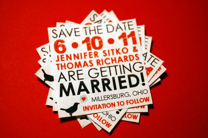Wedding Save the Date Stickers Red Black Tan