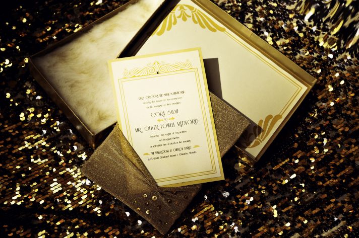 Sparkly Gold and Ivory Wedding Invitation Suite