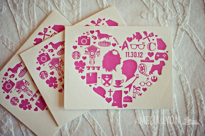 Ivory and Pink Letterpress Wedding Invitations