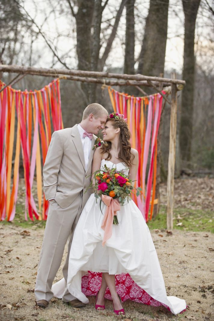 Orange and Fuschia Grooms Boutonniere