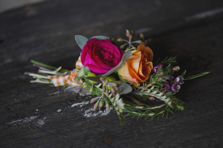 Orange and Fuschia Grooms Boutonniere