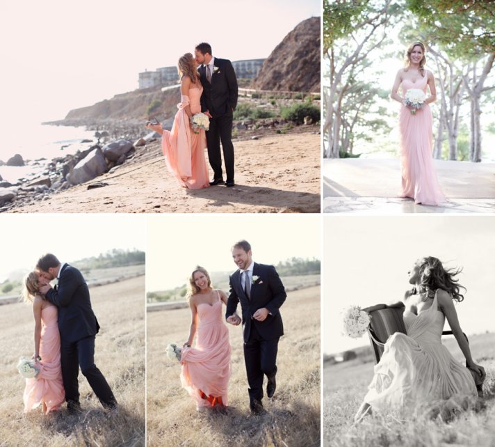 Bride Wears Pink One Shoulder Wedding Dress