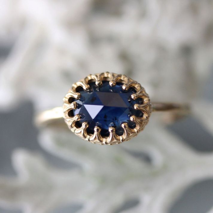 Blue sapphire engagement ring rose cut